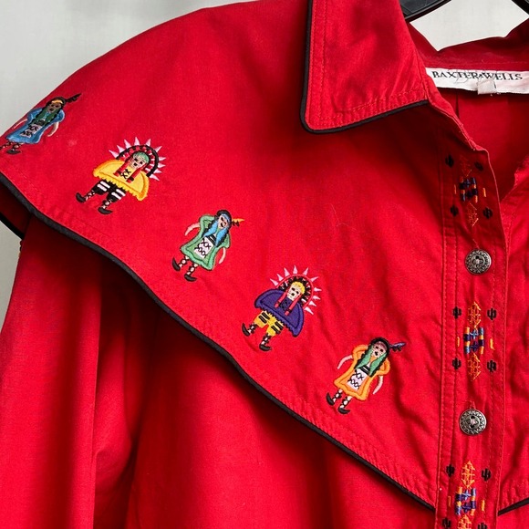 Baxter and Wells Red Embroidered Bead Embellished Western Shirt Women's Size L - Picture 3 of 13